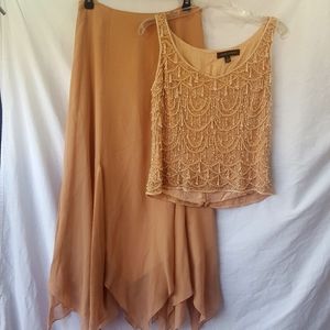 Adrianna 2 Piece Nude Silk Formal/Prom/Wedding/Homecoming Embellished Dr…